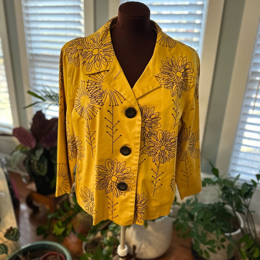 Yellow Floral Button-Up Jacket